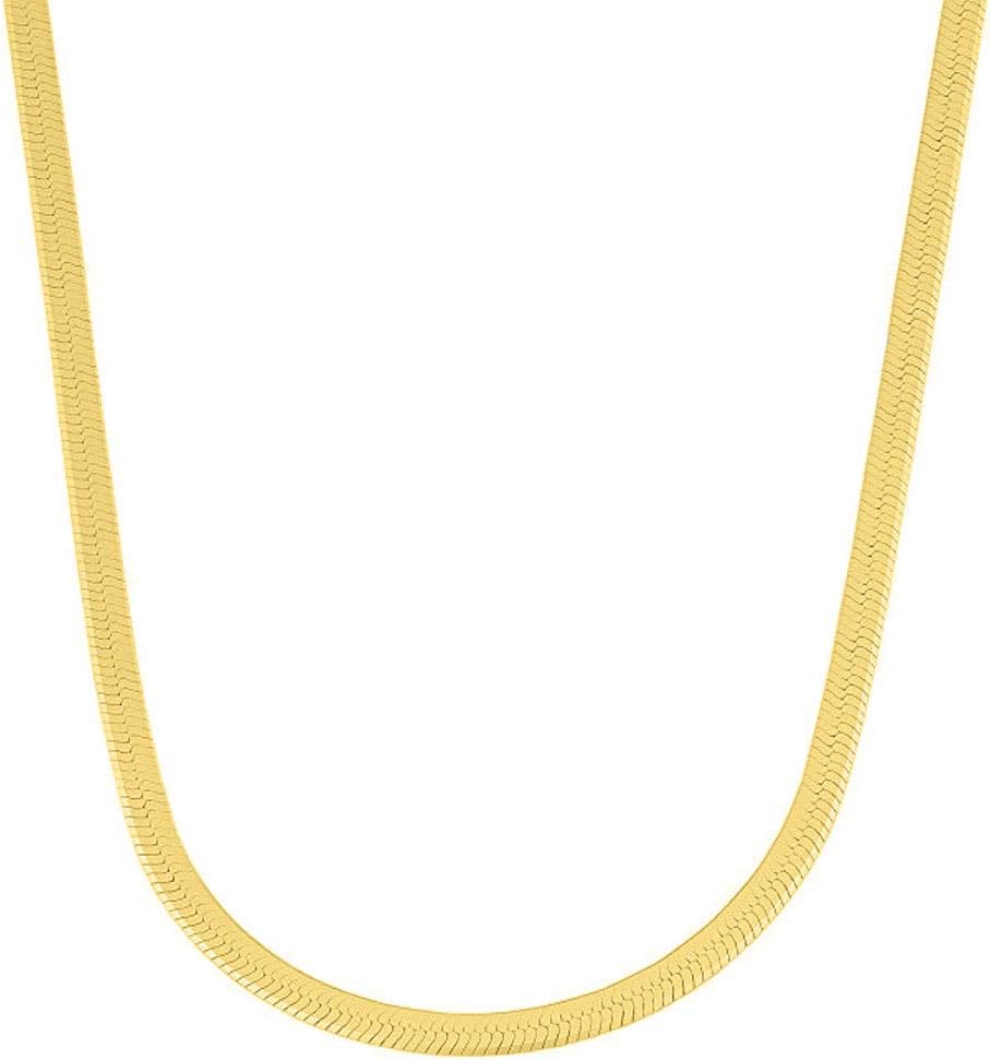 Verona Jewelers Sterling Silver 2.5MM, 3.3MM,4.5MM,5.5MM,7MM Italian Herringbone Flat Snake Magic Chain -Gold Plated Herringbone Chain Necklace, Gold Over Silver Necklace for Men and Women