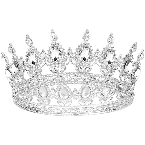 Tazweeq Silver Crown for Women Crystal Wedding Tiara and Crowns for Girls Rhinestones Queen Headband Princess Hair Accessories for Big Kids Party Bridal Birthday Prom Costume Cosplay
