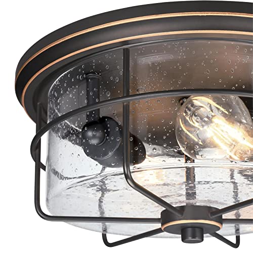 Westinghouse Lighting 6121800 Rosella Traditional Two Light Flush Ceiling Fixture, Black-Bronze Finish With Highlights, Clear Seeded Glass #TOP3