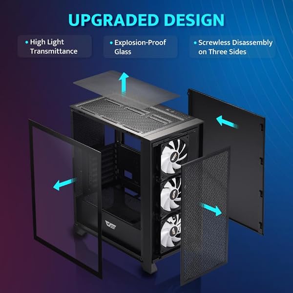 darkFlash ATX Mid-Tower Gaming PC Case, Pre-Installed 3x120mm Fix RGB Fans, with Removable Large Mesh Front Panel, USB3.0 Ready, Tempered Glass Side Panel Airflow Computer Case, Black(DRX70) by darkFlash - Image 2