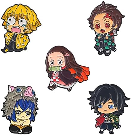 Anime Enamel Brooch Pins Set Kimetsu no Yaiba Characters Alloy Brooches Pin for Bags Hat Clothing Cosplay Gifts 5 PCS