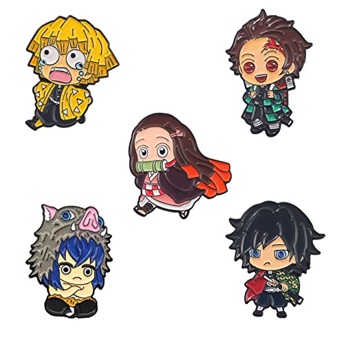 Anime Enamel Brooch Pins Set Kimetsu No Yaiba Characters Alloy Brooches Pin For Bags Hat Clothing Cosplay Gifts 5 Pcs #TOP1