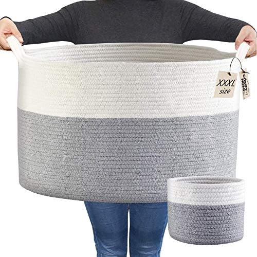 COMFY-HOMI 2pc Blanket Baskets Living Room 21''x21''x13.6'' Woven Rope Basket Laundry Hamper Baby Nursery Storage Organizer Laundry Baskets Bin XXXL Extra Large