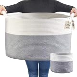 COMFY-HOMI 2pc Blanket Baskets Living Room 21''x21''x13.6'' Woven Rope Basket Laundry Hamper Baby Nu