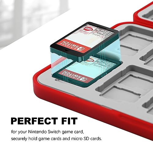 Image of FYY Nintendo Switch Game Case Holder for Switch 2 Cartridge Case with 24 Game Card Slots & 48 Micro SD Card Slots, Hard Shell, Silicone Lining Red