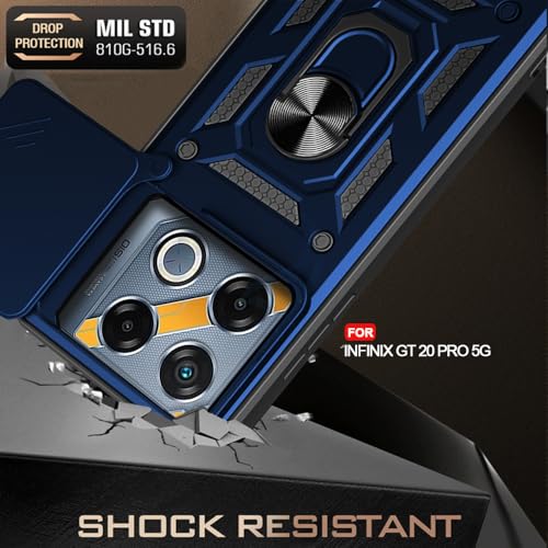 Image of AESTMO Tough Armor Infinix GT 20 Pro 5G Bumper Back Case Cover | Ring Holder & Sliding Camera Shield Cover | 360 Degree Protection Back Case Cover for Infinix GT 20 Pro 5G (Blue)