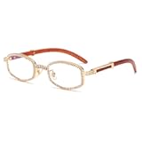 Diamond Square Sunglasses Men Women Luxury Designer Wood Frame Rhinestone Punk Goggle Glasses UV400