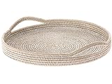 KOUBOO La Jolla Rattan Round Serving Tray, White Wash