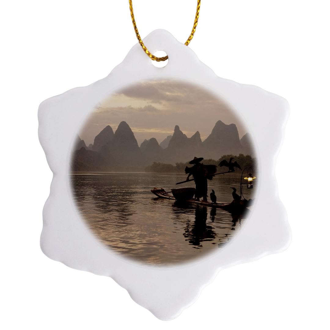 3Drose Chinese Fisherman and Cormorants, Li River, Guilin, China-AS07 AJE0118 - Adam Jones - Snowflake Ornament, 3-inch (Orn_72054_1)
