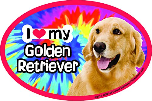 Prismatix Decal Golden Retriever Car Magnets: I (Heart) My Golden Retriever Tie Dye - Oval 6" x 4" Auto/Truck/Refrigerator/Mailbox (Funny Car Decals, Dog Magnet, Golden Retriever)
