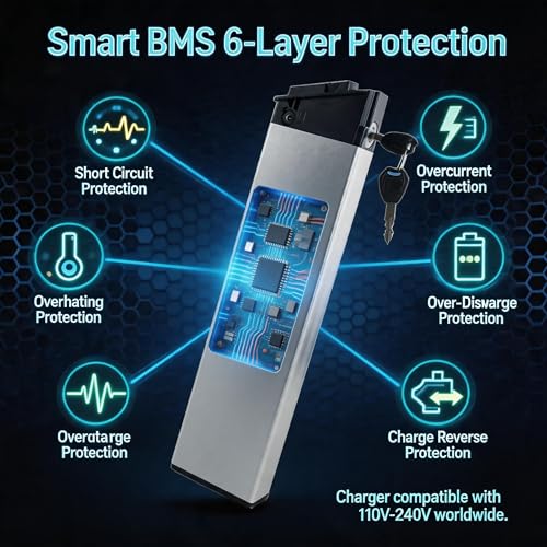 Image of 48V 10Ah Ebike Battery with Smart BMS & Safety Lock, 480Wh 13S4P 52-Cell Pack, Silver Aluminum - Powers 200W-350W Folding Electric Bikes, Compatible with SAMEBIKE KAISDA FIIDO M1 Pro (48V)
