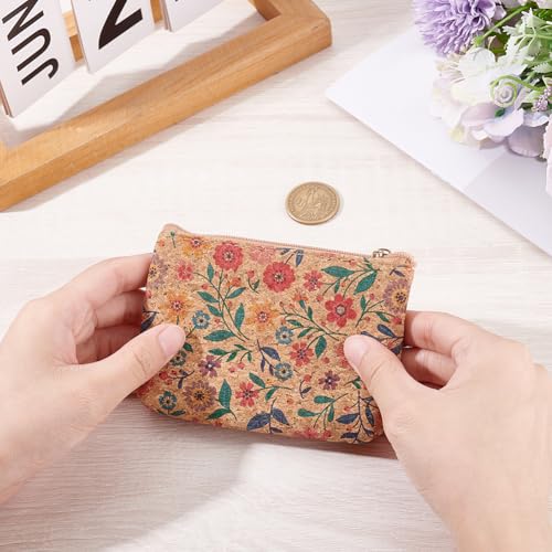 Image of GORGECRAFT 3.3x4.5 Cork Cosmetic Bag, Floral Vegan Multi-Use Zipper Pouch | Multi-Use Zipper Pouch for Coins, Credit Cards, Makeup, Natural Mini Purse Insert, Sustainable Gift Accessory