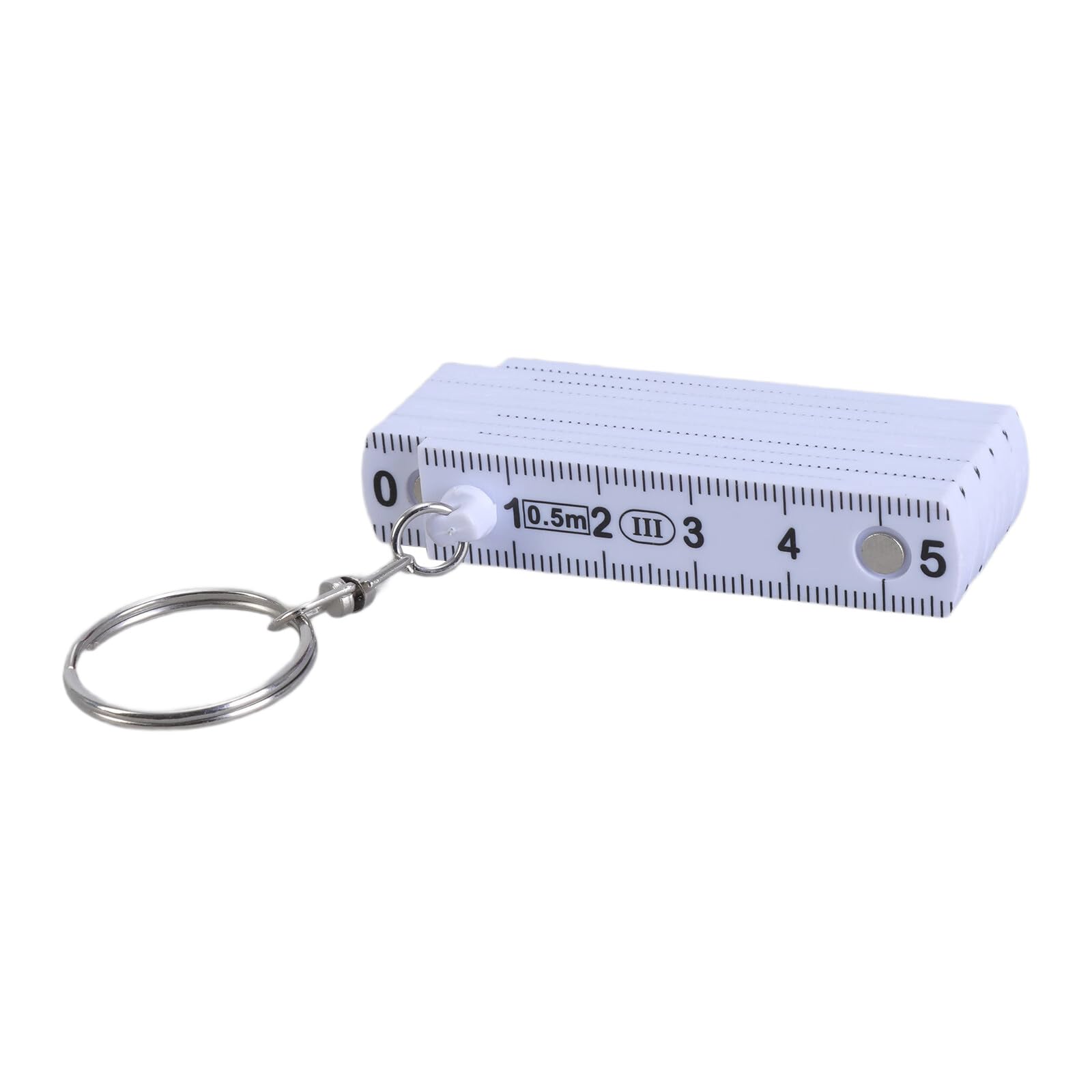 Xitea White Compact Keyring With Folding Scale, Multifunctional, Foldable Key Ring, Easy To Carry, For Convenient Anywhere On Projects