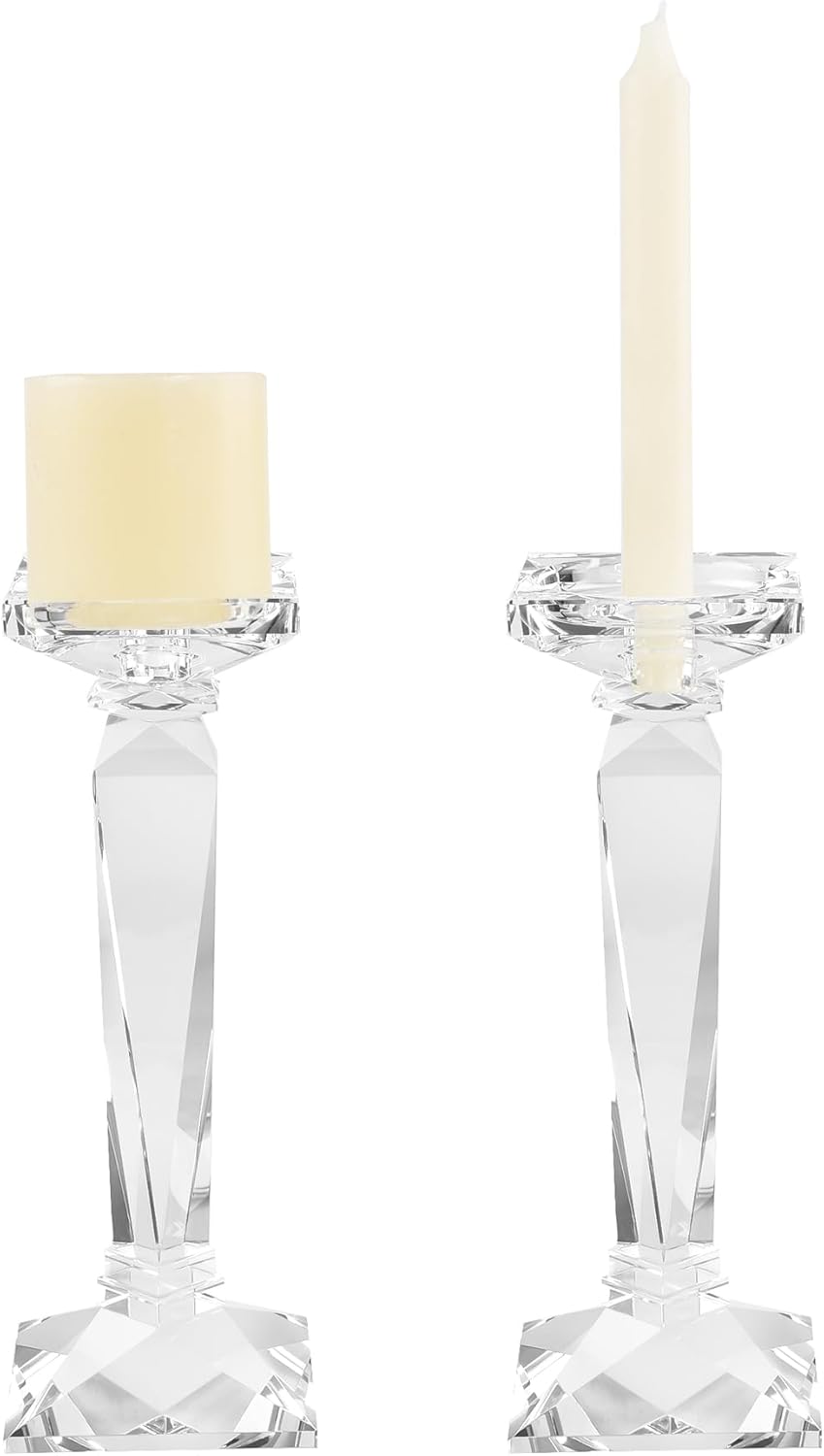 2-Pack Crystal Candlestick Holders, Clear Crystal Taper/Pillar Candles Holders,Table Centerpiece Home Decorative Candle Holders for Wedding, Dining, Party(10.6in Tall) - Image 6