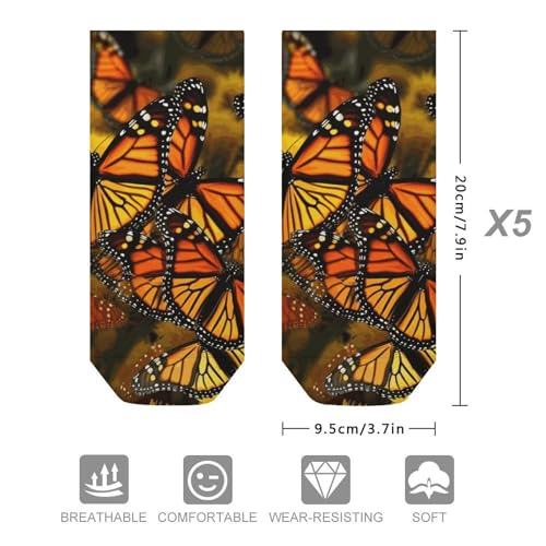 5 Pairs Monarch Butterflies Ankle Socks for Women Men Casual Crew Socks Athletic Running Low Cut Sock Lightweight & Breathable2
