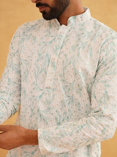 Image of SOJANYA (Since 1958 Men's Cotton Gold Sequinned Kurta with White churidaar Pyjama