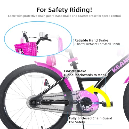 Image of KEANO Zinnia 14 16 20 Inch Kids Bike for Girls Ages 3-10 Years, Girls' Bikes with Training Wheels, Streamers, Basket and Doll Seat, Children Bicycles