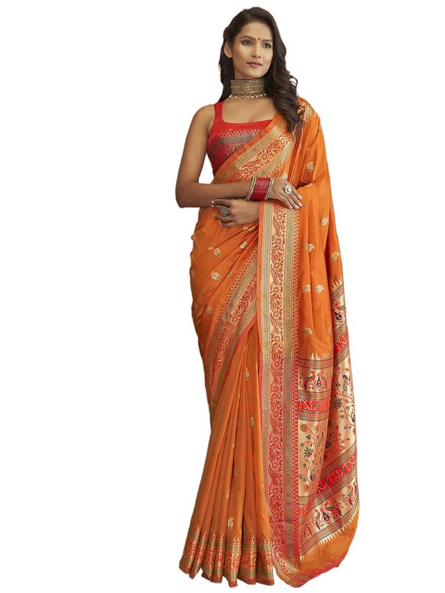 SIRIL Women's Paithani Jacquard Silk Saree With Unstitched Blouse