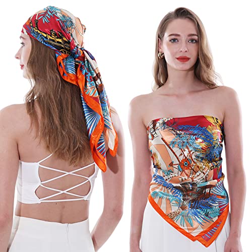 RIIQIICHY Head Scarf for Women Like Silk Satin Scarf for Hair Wrapping at Night Bandana Square Scarf for Sleeping 35 Inch Orange/Red/Bule/Moccasin/Black/Brown/