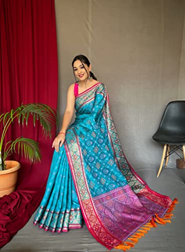 Image of SGF11 Women's Kanjivaram Patola Silk Saree Silk Saree Pure Golden Zari With Blouse Piece