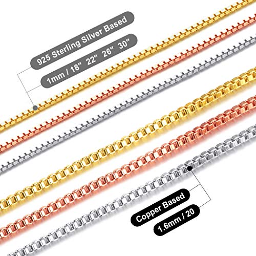 Rose Gold Plated 1.6Mm Wide Box Link Chain Necklace With Lobster Claw Clasp,Solid Mens Womens Necklace 22" Resizable #TOP2