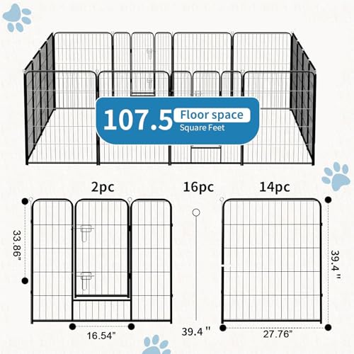 Image of NEWBULIG Dog Playpen Indoor 40 Inch 16 Panels, Metal Outdoor Dog Fence Pen