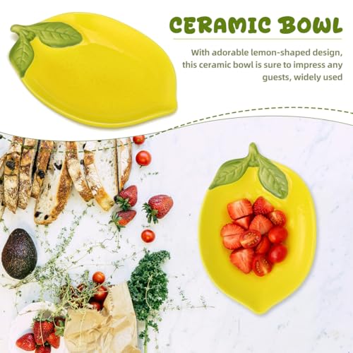 MAGICLULU Lemon Ceramic Salad Bowls Set of 4 Fruit Shaped Serving Bowls 5.90X4.13X0.78In Kitchen Tableware for Family Entertaining and Dining by MAGICLULU - Image 6