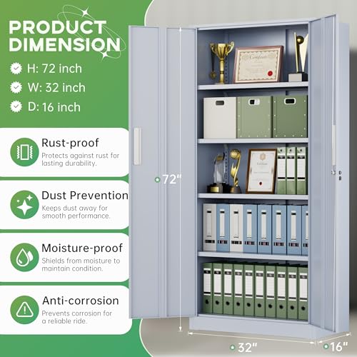Image of INTERGREAT Metal Storage Cabinet, 72 inch H Lockable Steel Cabinets with Locking Doors, Storage Lockers with Adjustable Shelves for Office, Home, Garage, Gym, School (Cement Grey)