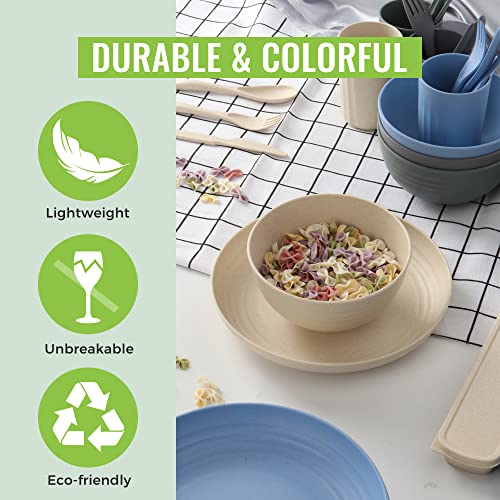 Ar Kitchen Wheat Straw Dinnerware Set – 28-Pcs Unbreakable Dinnerware Set With Plates, Bowls, Cutlery, Drinking Cups – Eco-Friendly Natural Wheat Straw – Non-Bpa Food-Grade Microwave-Safe Dinnerware #TOP5