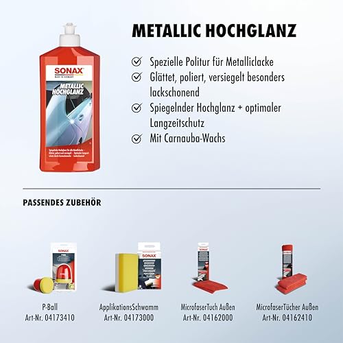 SONAX MetallicHochglanz (500 ml) spezielle Politur für alle Metalliclacke | Art-Nr. 03172000