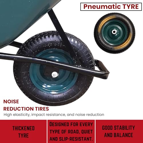 110 Litre 150kg Capacity Heavy Duty Outdoor Garden Trolley WheelBarrows with Pneumatic Tyre, Plastic Garden Cart Wheelbarrow in Green 5 110 Litre 150kg Capacity Heavy Duty Outdoor Garden Trolley WheelBarrows with Pneumatic Tyre, Plastic Garden Cart Wheelbarrow in Green - Image 5