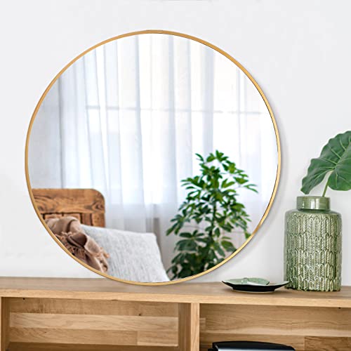 Huovtr Round Mirror, Circle Mirror 16 Inch, Gold Round Wall Mirror Suitable For Bedroom, Vanity, Living Room, Bathroom, Entryway Wall Decor And More, Brushed Aluminum Frame Circle Mirrors For Wall #TOP1