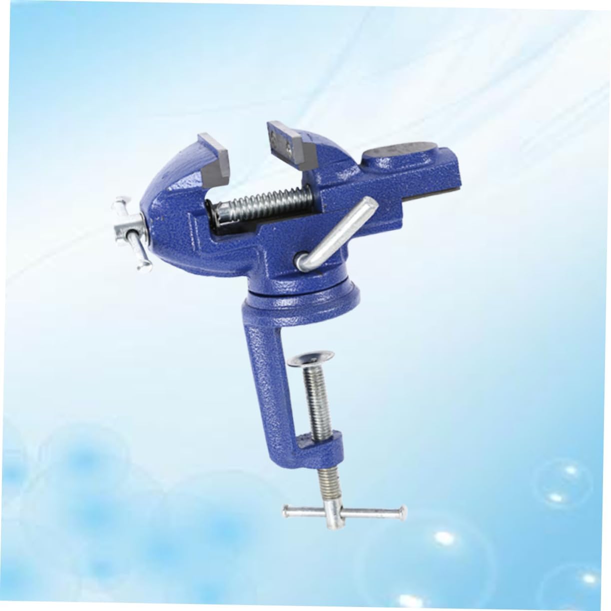 Mini Flat Table Vise with Swivel Base Portable Manual Bench Clamp for Woodworking Jewelry Making and Diy Crafts Blue