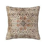 Qesimlt Silk Esfahan Persian Carpet Print Throw Pillow Cover Square Pillowcase Soft Pillow Case Home Decor for Living Room Couch Sofa Car Cushion Cover 18'X 18'
