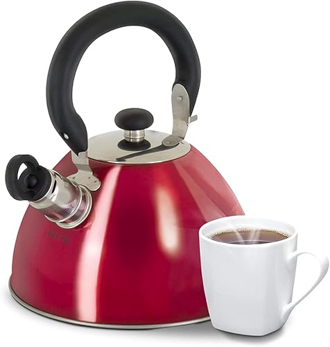 Miniatura 2 de Hervidor de agua para té con silbido Mr. Coffee 91407.02 Flintshire, de acero inoxidable, 1.75 qt, Rojo