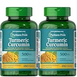 Puritan's Pride Turmeric Curcumin 500mg, Standarized to 95% Cucuminoids, Herbal Dietary Supplement for Antioxidant Health, 180 Radpid Release Capsules, Pack of 2