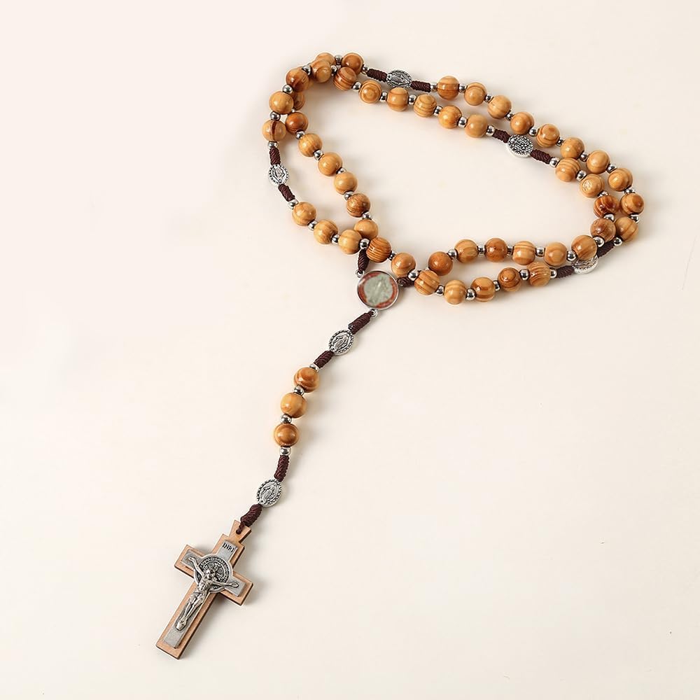 Collana Rosario in Legno di Ulivo con Croce di San Benedetto Collana Donna Elegante in Stile Classico per Occasioni Speciali Idee Regalo Donna