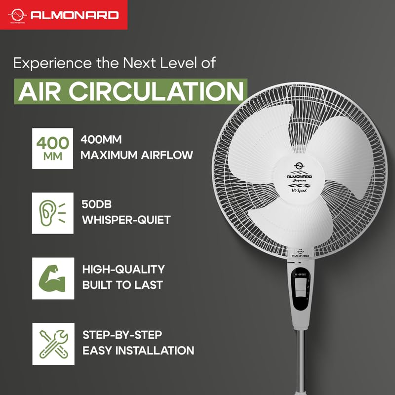 Image of Almonard | 16 inch (400mm) Supreme High Speed Pedestal fan - White