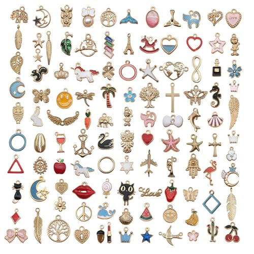 BRITECO Lot de 110 breloques assorties pour la fabrication de bijoux, les loisirs créatifs, les colliers, les bracelets, les boucles d'oreilles et les pendentifs, fournitures de fabrication de bijoux,