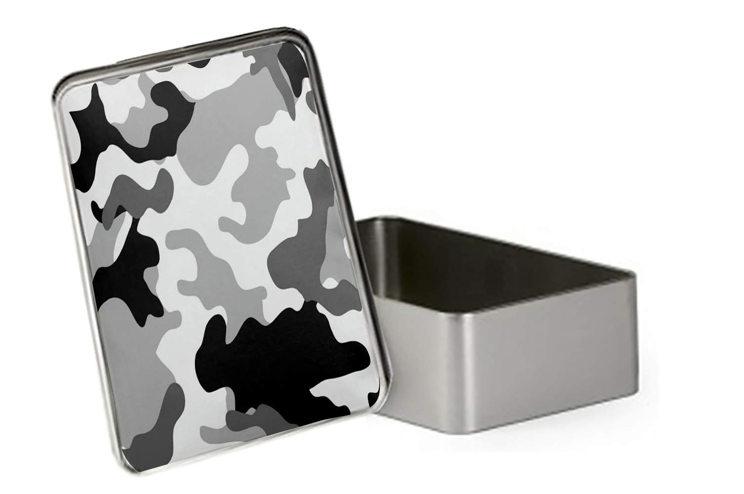 Giftme Rectangular Grey Black And White Camo Portable Metal Tin Storage Box Biscuit Chocolate Tin Emergency Stuff Tin Birthday Present. (Rectangular)