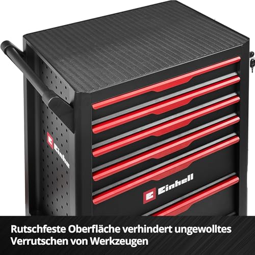 Original Einhell Werkstattwagen leer (6 Schubladen, Interlock-System, kugelgelagerte Führungsschienen, belastbar bis 135 kg, mobil mit Feststellrollen)