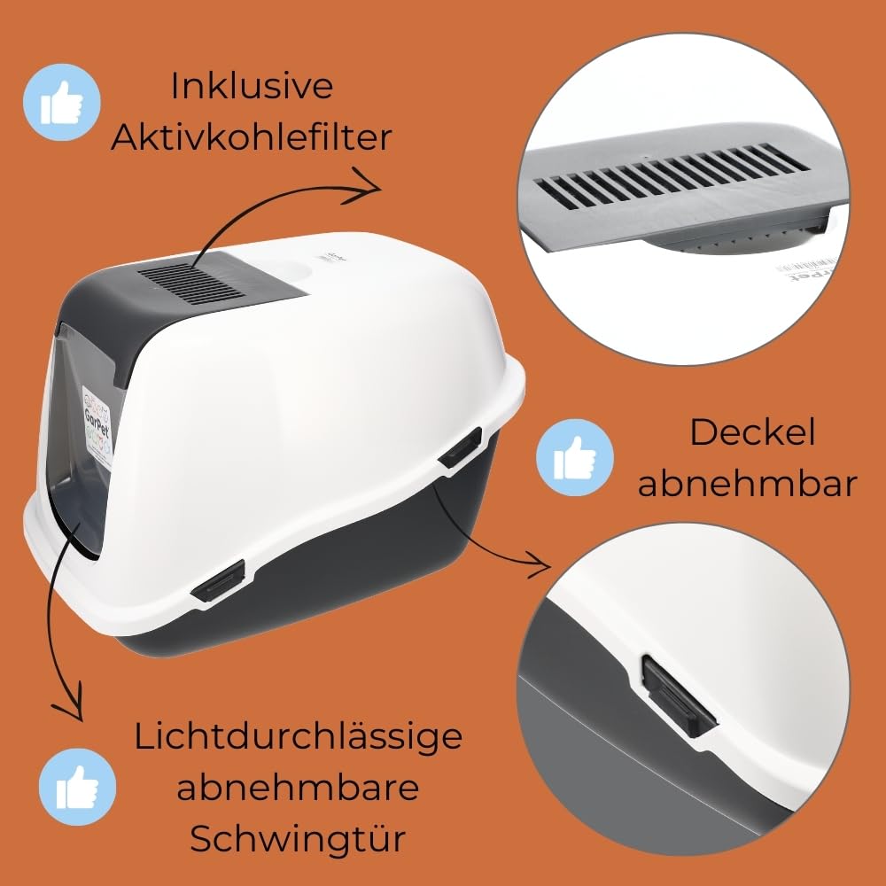 2er Set Katzenklo mit Deckel Aktivkohlefilter - Haube kippbar - extrahohe Unterschale große XXL Katzentoilette Hauben Toilette Doppelpack Sparpaket Katzentoiletten