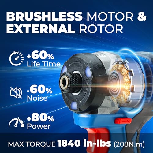 Image of Dong Cheng 20V 4.2 inch Compact Impact Driver, 1840in-lbs Torque, with 2 x 2.0Ah Batteries, 1 /4 inch Hex Chuck, 3200RPM, 4300IPM, Brushless Impact Driver for Cabinetry, Deck Building & HVAC Installation