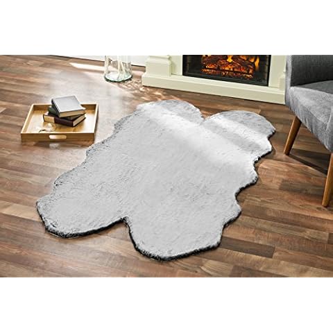 Walk on Me Faux Rabbit Area Rug - Plush, Fur Skin, Sheepskin, Suede Hide, 100% Polyester, Washable Animal Rug - Extreme Comfort, Softness, Stylish - Living Room & Dining Area (36"x60", Black/White) Cover