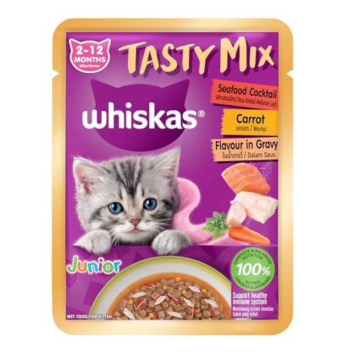 See full amazon price history chart for Whiskas Tasty Mix Kitten (2-12 Months) Wet Cat Food, Seafood Cocktail Carrot Flavour in Gravy, 70 g, 100% Complete & Balanced Nutrition for Kittens Whiskas Tasty Mix Kitten (2-12 Months) Wet Cat Food, Seafood Cocktail Carrot Flavour in Gravy, 70 g, 100% Complete & Balanced Nutrition for Kittens (B0DCB2GFGN) Amazon Price History, Amazon Price Tracker