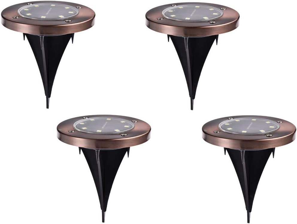 Solar Ground Lights 8 LED Disk Light Solar Powered Outdoor in-Ground Lights for Garden Driveways Lawn Yard Driveway Walkway Pool Patio Deck Pathway,6 Pack,White,Copper/Bronze Finish