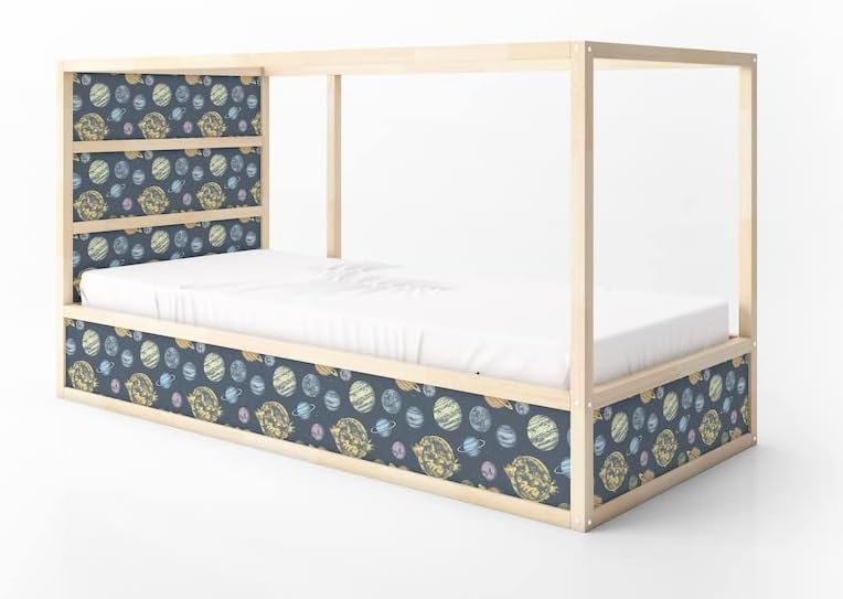 KURA Bed Hand Drawn Colorful Solar System Planets Space Decals Sticker Furniture Decals for Nursery Adhesive