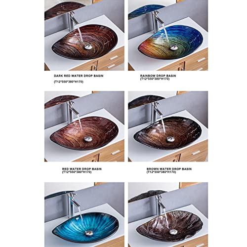LWX Tropfenform-Kunstbecken, Badezimmer-Waschbecken-Set Aus Gehärtetem Glas, Farbe Art Basin Tropfenform-Waschbecken, Für Zuhause, Hotel, Restaurant,Brown a