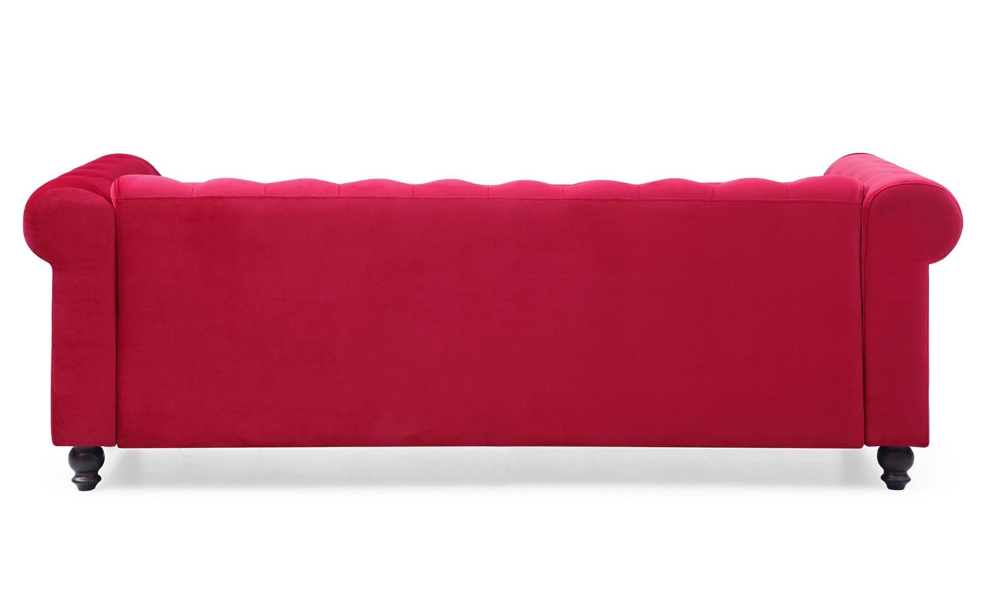 Menzzo - Divano a 3 posti in legno e velluto, 80 x 207 x 72 cm, Legno, rosso, 207x80x72