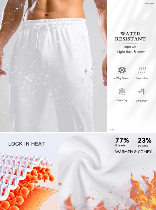 Pudolla Men's Fleece Lined Sweatpants with Zipper Pockets Winter Warm Water Resistant Athletic Pants for Workout Running - Image 3